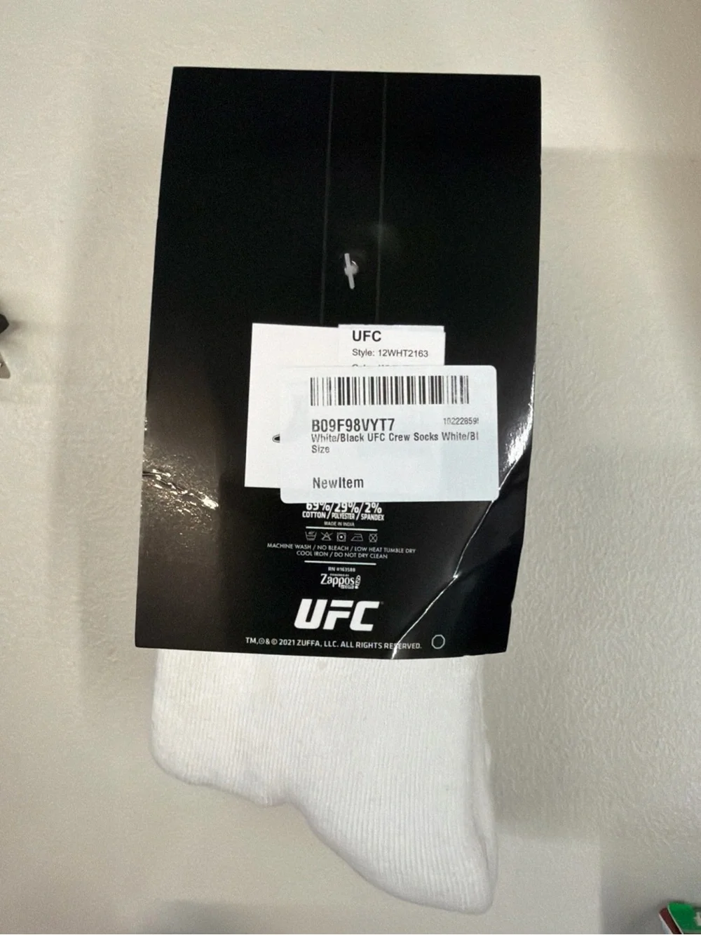 UFC White Crew Socks with Branded Tag